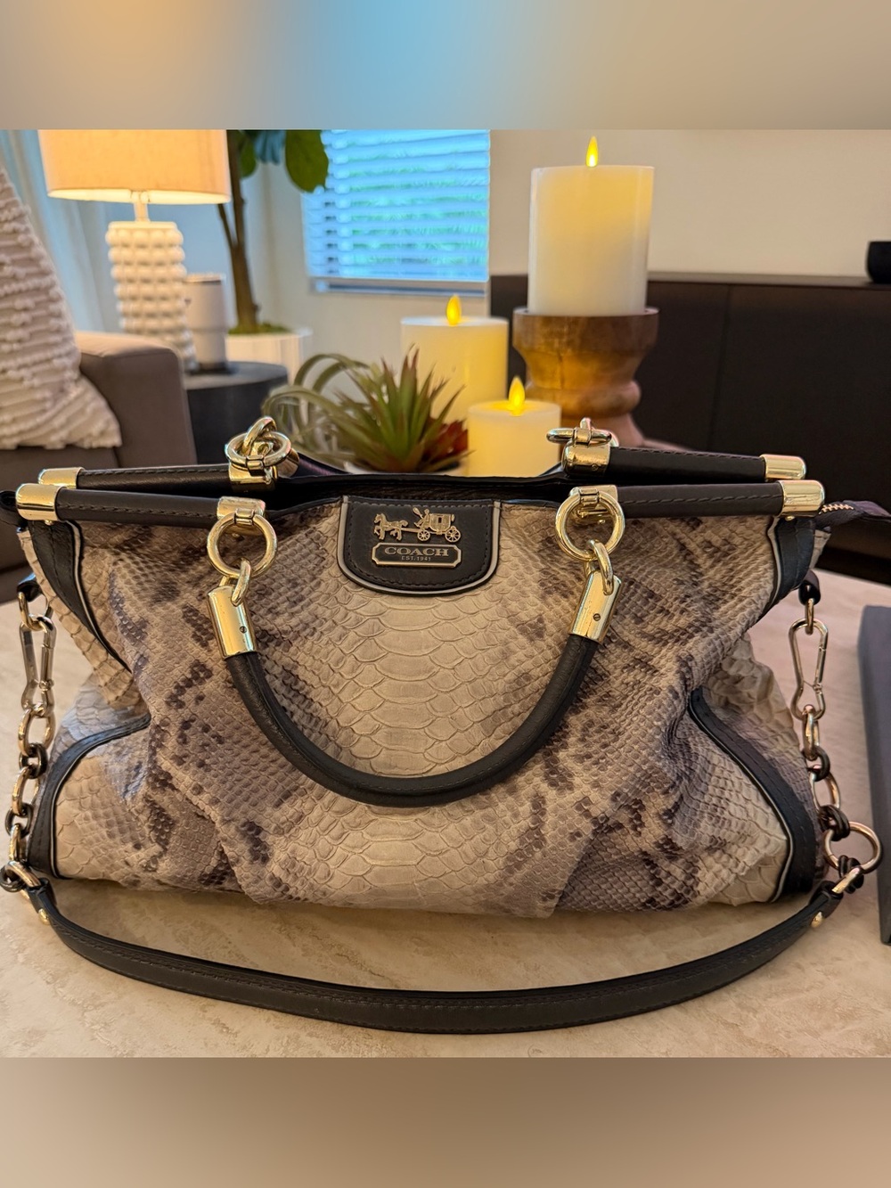 COACH Madison Pinnacle Exotic Caroline Embossed Python Leather Satchel
